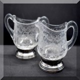 S43. Sterling silver and etched glass sugar and creamer - $28 